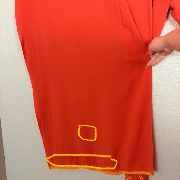 Approx S/M Orange Floral Embroidered Sequin Kurta Style Pants Matching Dupatta - Picture 10 of 12